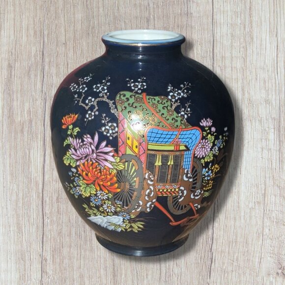 Kutani-Wake Vintage Fine Porcelain Vases from Japan Beautiful Cobalt Blue - Picture 1 of 7